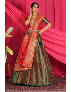 Green Banarasi Silk Lehenga Choli For Wedding Function