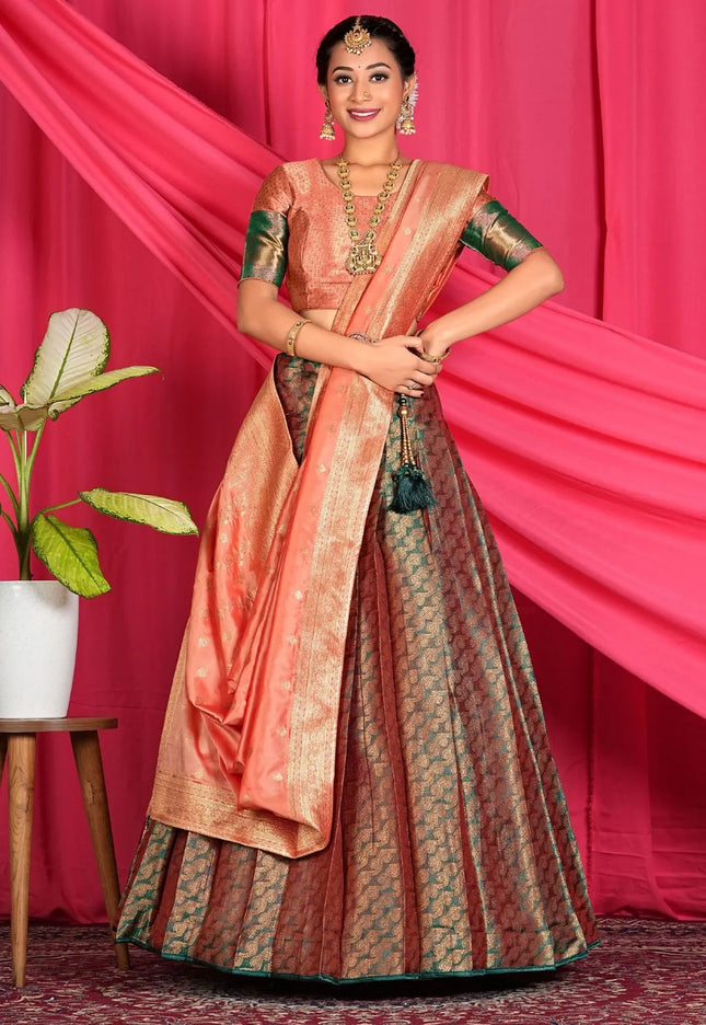 Green Banarasi Silk Lehenga Choli For Wedding Function