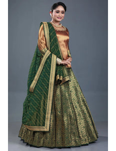Green Banarasi Silk Lehenga Choli For Women With Net Dupatta