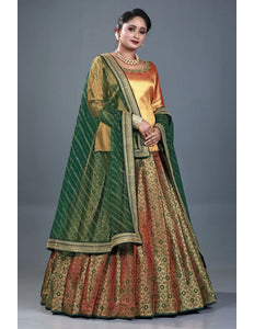 Green Banarasi Silk Lehenga Choli For Women With Net Dupatta