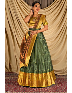 Green Designer Tissue Silk Lehenga Choli With Dupatta For Women