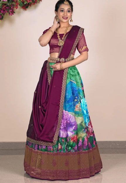 Green Digital Printed Viscose Lehenga Choli For Women