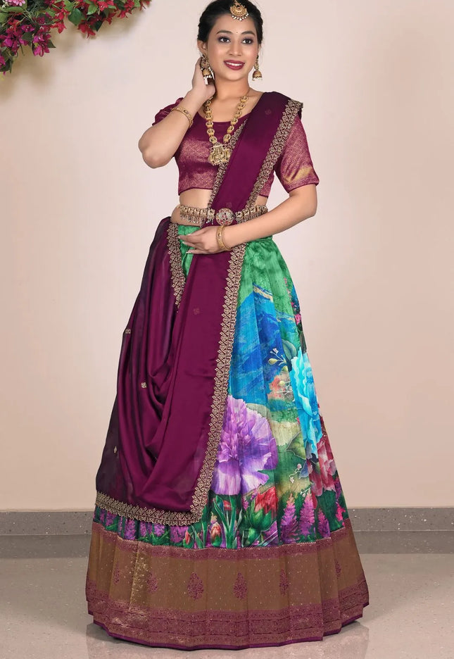 Green Digital Printed Viscose Lehenga Choli For Women