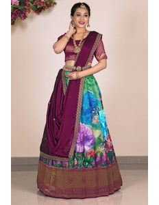Green Digital Printed Viscose Lehenga Choli For Women