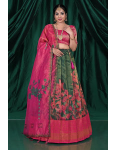 Green Digital Printed Zari Tissue Lehenga Choli With Dupatta