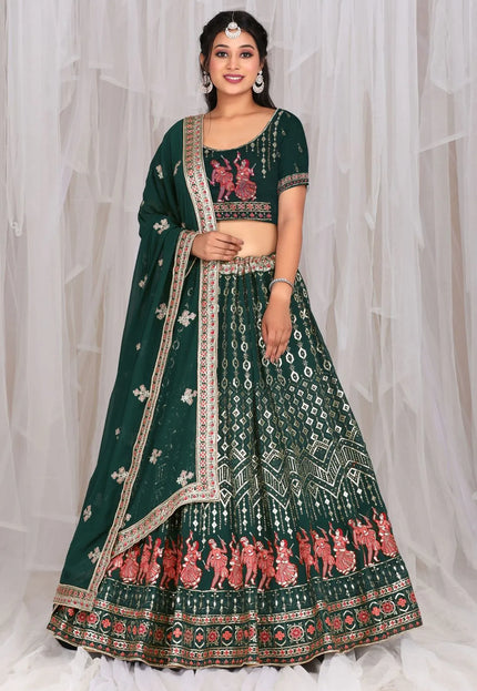 Green Embroidered Bridesmaid Lehenga Choli In Georgette