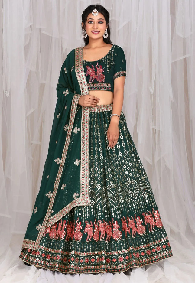 Green Embroidered Bridesmaid Lehenga Choli In Georgette