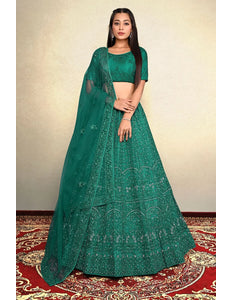 Green Embroidery Work Net Lehenga Choli For Women
