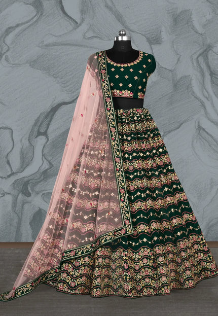 Green Latest Georgette Lehenga Choli Design With Dupatta