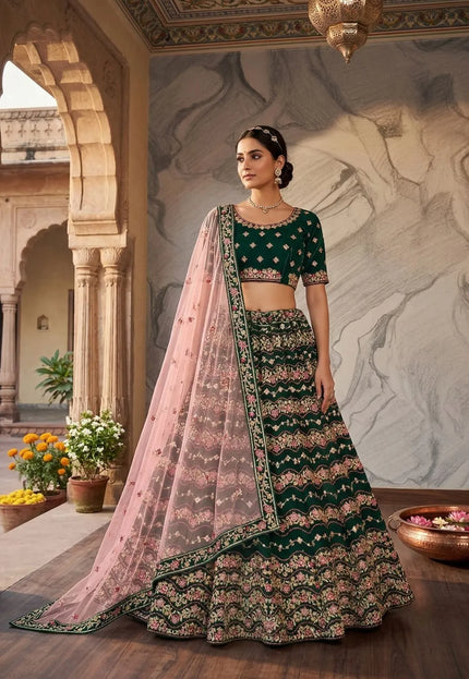 Green Latest Georgette Lehenga Choli Design With Dupatta