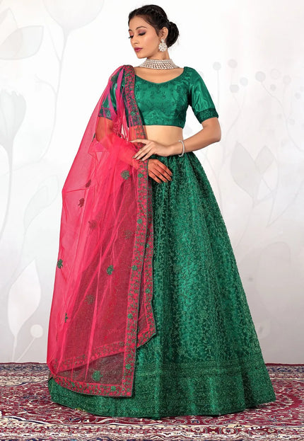 Green Net Party wear Embroidered Lehenga Choli For Women