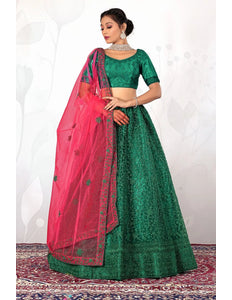 Green Net Party wear Embroidered Lehenga Choli For Women