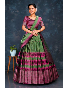 Green Tissue Silk Half Saree With Dupatta For Women