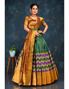 Green Tissue Silk Half Saree With Dupatta For Women