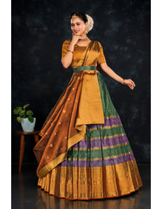 Green Tissue Silk Zari Work Half Saree For Women