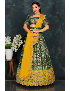 Green Viscose Muslin Floral Lehenga Choli Rangoli Dupatta