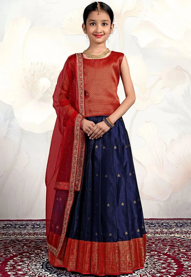 Kids Banarasi Inspired Langa Voni featuring Ornate Hemline Border