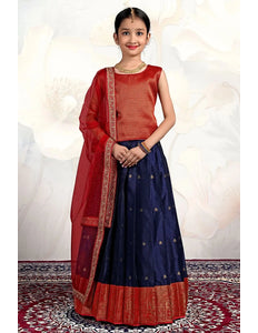 Kids Banarasi Inspired Langa Voni featuring Ornate Hemline Border