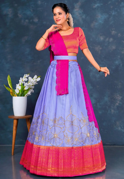 Lavender Banarasi Half Saree with Embroidery For Women