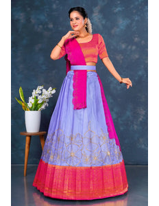 Lavender Banarasi Half Saree with Embroidery For Women