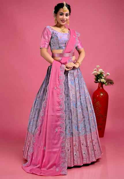 Lavender Banarasi Silk Floral Lehenga Choli Rangoli Dupatta