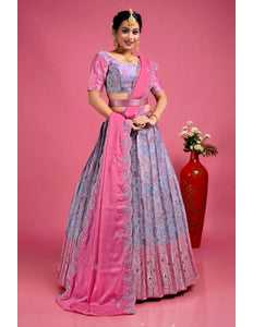Lavender Banarasi Silk Floral Lehenga Choli Rangoli Dupatta