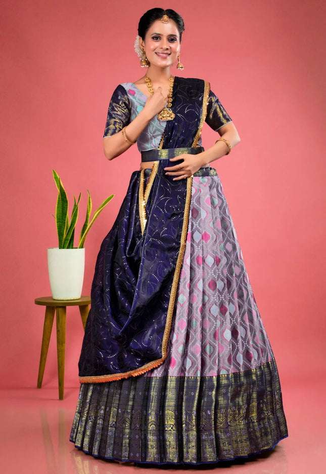 Lavender Banarasi Silk Lehenga Choli With Zari Weaving