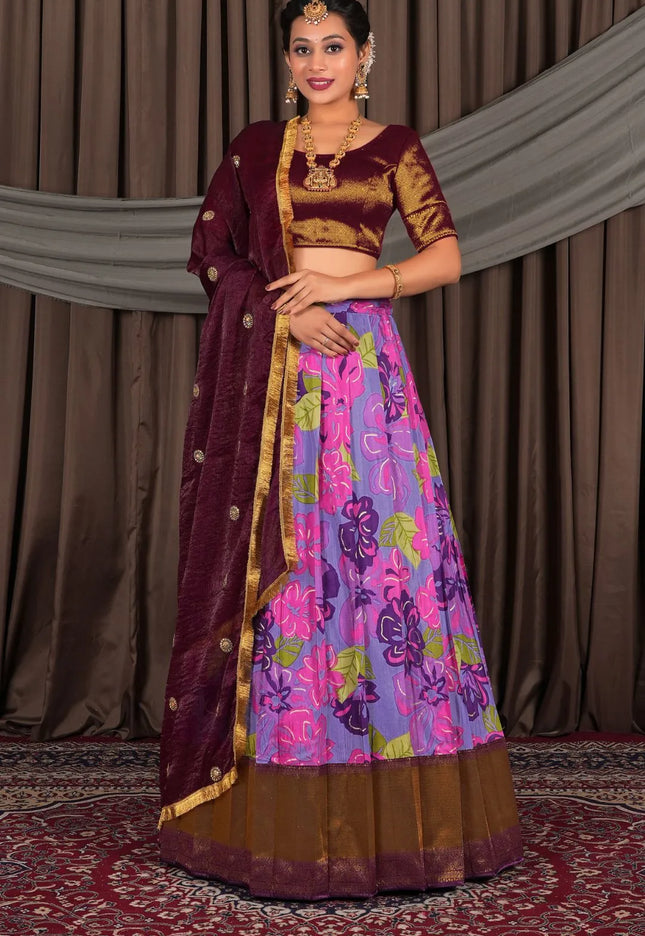 Lavender Banglori Slub Lehenga Choli with Rangoli Dupatta