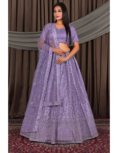 Lavender Party-Wear Embroidered Net Lehenga Choli For Wedding