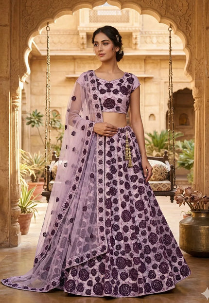 Lavender Party wear Embroidered Lehenga Choli For Women