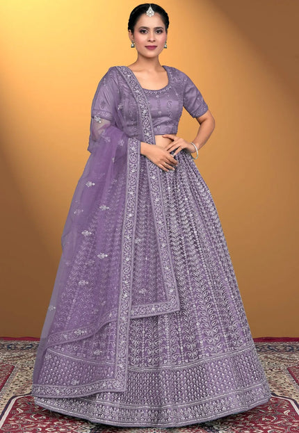 Lavender Stylish Designer Embroidered Chaniya Choli For Women