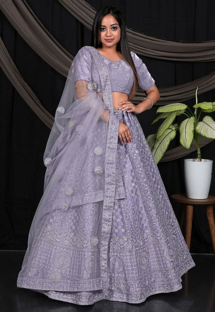 Lavender Traditional Net Lehenga Choli For Weddings