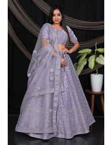 Lavender Traditional Net Lehenga Choli For Weddings