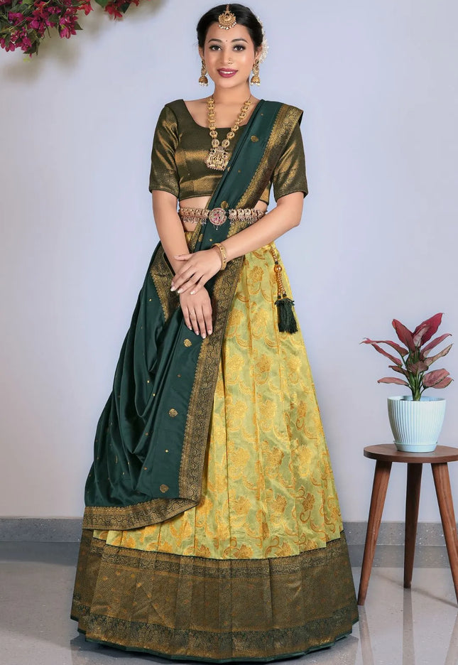 Lemon Tissue Silk Lehenga Choli With Dupatta For Women