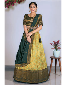 Lemon Tissue Silk Lehenga Choli With Dupatta For Women