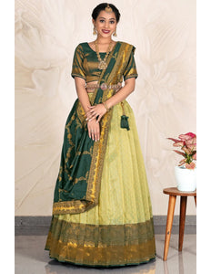 Lemon Zari Tissue Silk Lehenga Choli With Dupatta For Women