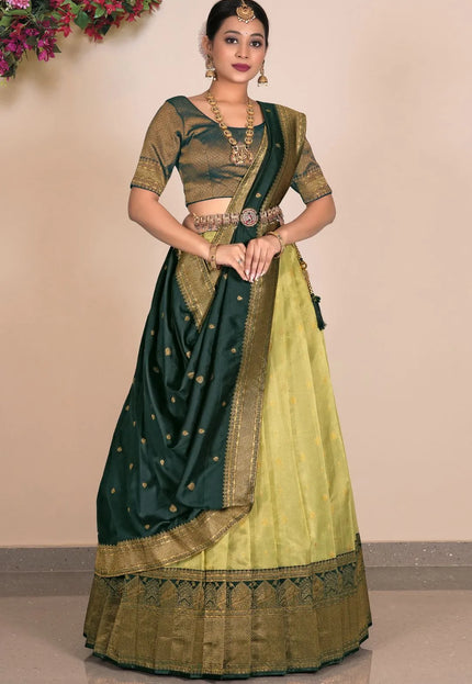 Lemon Zari Tissue Silk Lehenga Choli Design For Women