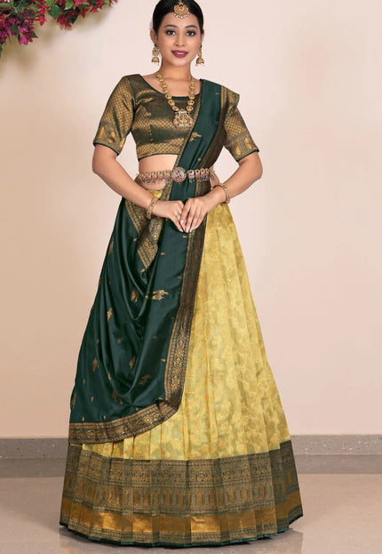 Lemon Zari Tissue Silk With Digital Print Lehenga Choli