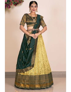 Lemon Zari Tissue Silk With Digital Print Lehenga Choli