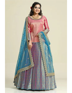 Light Blue Banarasi Silk Lehenga Choli For Women With Net Dupatta