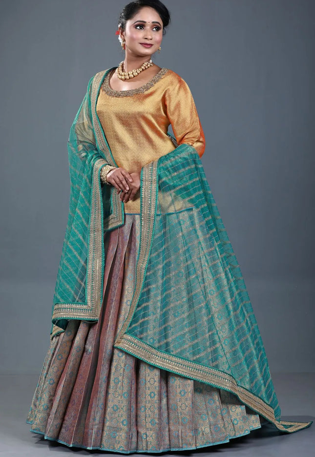Light Blue Banarasi Silk Lehenga Choli For Women With Net Dupatta