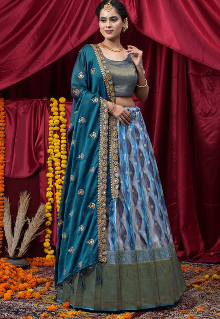 Light Blue Banglori Slub With Zari Work Lehenga Choli