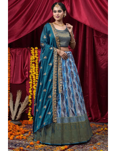 Light Blue Banglori Slub With Zari Work Lehenga Choli