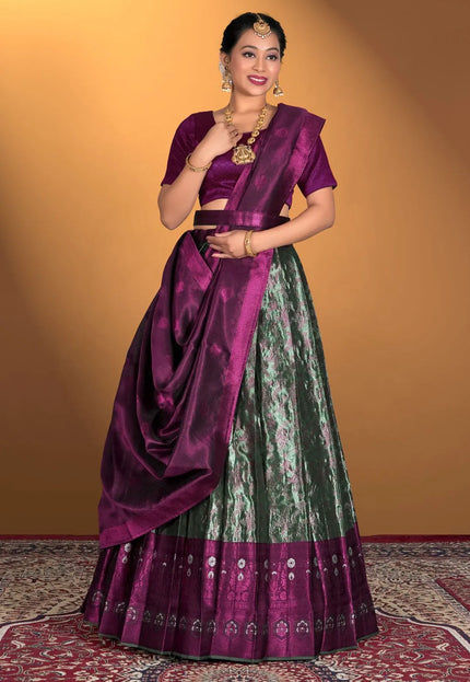 Light Green Banarasi Silk Zari Work Lehenga Choli For Weddings