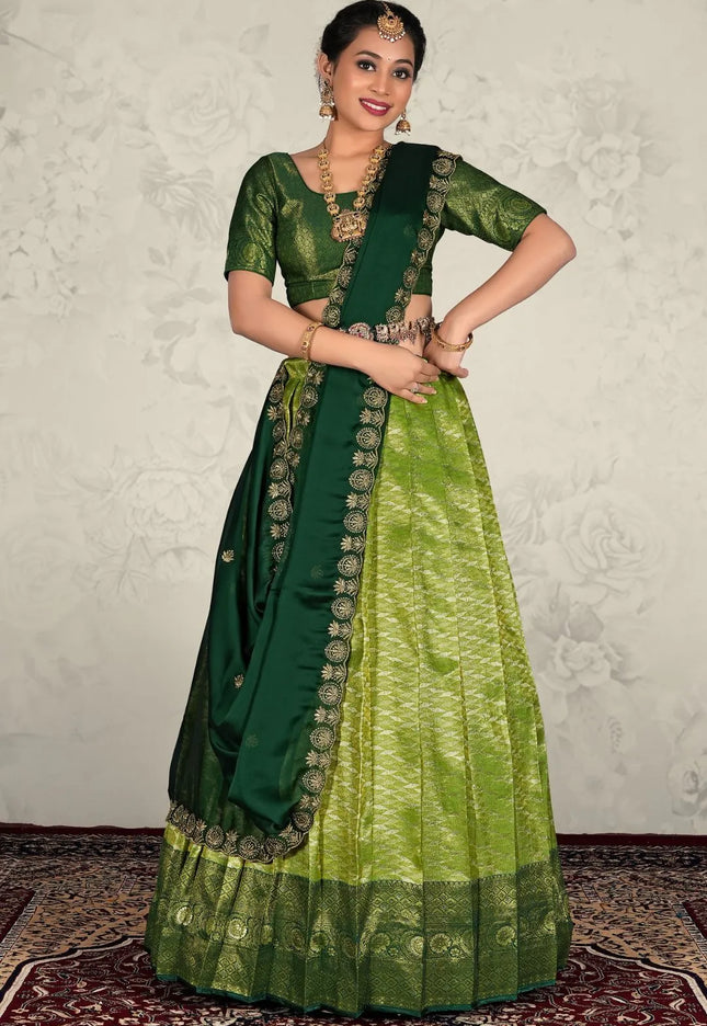 Light Green Designer Banarasi Silk Lehenga Choli For Women