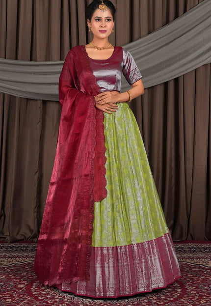 Light Green Designer Lehenga Choli in Pure Zari Tissue Silk