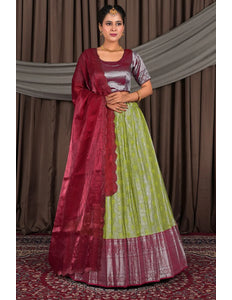 Light Green Designer Lehenga Choli in Pure Zari Tissue Silk