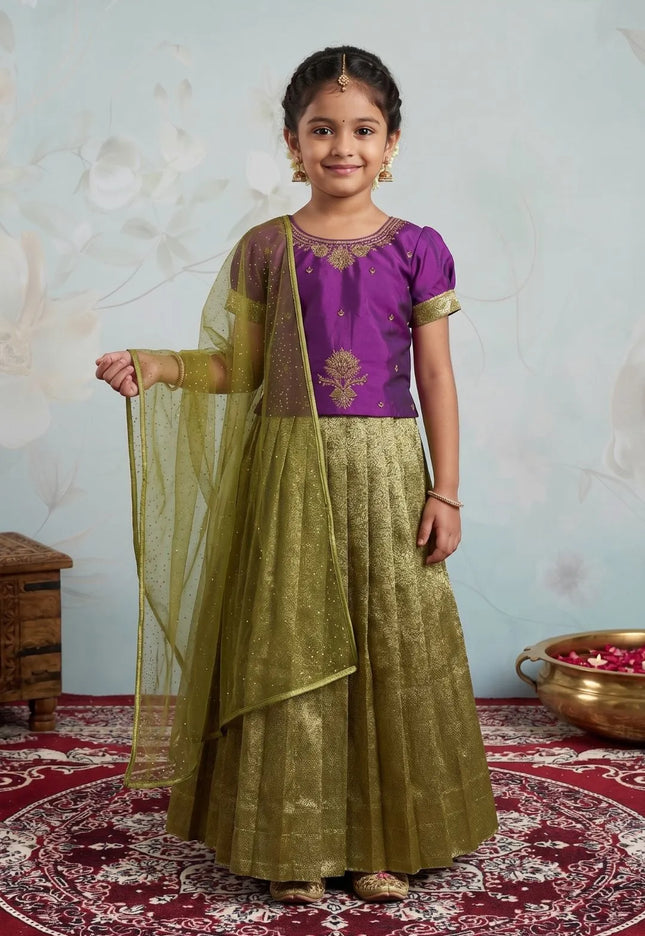 Liril Festive Lehenga Choli Set with Emerald Purple Top