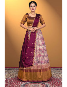 Magenta Banglori Slub With Digital Print Lehenga Choli