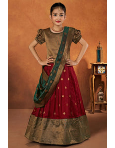 Maroon Banarasi Silk Kids Lehenga Choli with Banarasi Dupatta